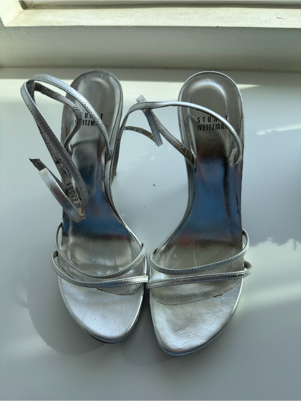 Stuart Weitzman Silver Metallic Strappy High-Heel Sandals